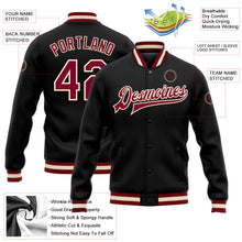 Laden Sie das Bild in den Galerie-Viewer, Uksn Individuelles Bomberjacke in Schwarz-Kastanienbraun-Creme mit Druckknopfleiste und Varsity-Letterman-Stil