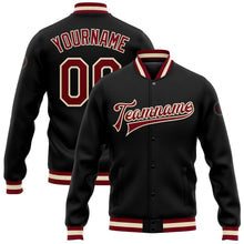 Laden Sie das Bild in den Galerie-Viewer, Uksn Individuelles Bomberjacke in Schwarz-Kastanienbraun-Creme mit Druckknopfleiste und Varsity-Letterman-Stil