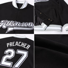 Laden Sie das Bild in den Galerie-Viewer, Uksn Individuelles Bomberjacke in Schwarz-Weiß-Grau mit Druckknopfleiste und Varsity-Letterman-Stil
