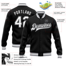 Laden Sie das Bild in den Galerie-Viewer, Uksn Individuelles Bomberjacke in Schwarz-Weiß-Grau mit Druckknopfleiste und Varsity-Letterman-Stil