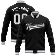Laden Sie das Bild in den Galerie-Viewer, Uksn Individuelles Bomberjacke in Schwarz-Weiß-Grau mit Druckknopfleiste und Varsity-Letterman-Stil