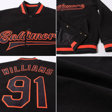 Laden Sie das Bild in den Galerie-Viewer, Uksn Individuelles Bomberjacke in Schwarz-Schwarz-Orange mit Druckknopfleiste und Varsity-Letterman-Stil