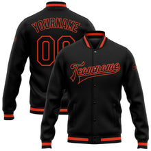 Laden Sie das Bild in den Galerie-Viewer, Uksn Individuelles Bomberjacke in Schwarz-Schwarz-Orange mit Druckknopfleiste und Varsity-Letterman-Stil