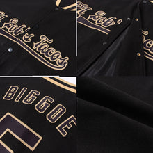 Laden Sie das Bild in den Galerie-Viewer, Uksn Individuelles Bomberjacke in Schwarz-Schwarz-Altgold mit Druckknopfleiste und Varsity-Letterman-Stil