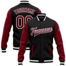 Laden Sie das Bild in den Galerie-Viewer, Uksn Individuelles Bomberjacke in Schwarz-Karmesinrot-Weiß mit Druckknopfleiste, Zweifarben-Design und Varsity-Letterman-Stil
