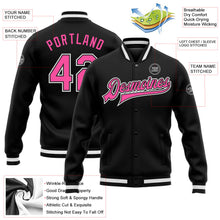 Laden Sie das Bild in den Galerie-Viewer, Uksn Individuelles Bomberjacke in Schwarz-Pink-Weiß mit Druckknopfleiste und Varsity-Letterman-Stil