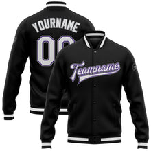 Laden Sie das Bild in den Galerie-Viewer, Uksn Individuelles Bomberjacke in Schwarz-Weiß-Violett-Grau mit Druckknopfleiste und Varsity-Letterman-Stil