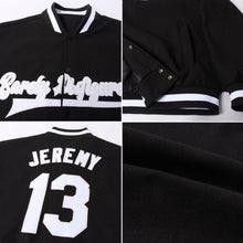 Laden Sie das Bild in den Galerie-Viewer, Uksn Individuelles Bomberjacke in Schwarz-Weiß-Creme mit Druckknopfleiste und Varsity-Letterman-Stil