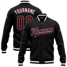 Laden Sie das Bild in den Galerie-Viewer, Uksn Individuelles Bomberjacke in Schwarz-Karmesinrot-Weiß mit Druckknopfleiste und Varsity-Letterman-Stil