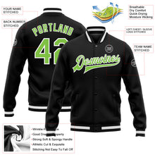 Laden Sie das Bild in den Galerie-Viewer, Uksn Individuelles Bomberjacke in Schwarz-Neongrün-Weiß mit Druckknopfleiste und Varsity-Letterman-Stil