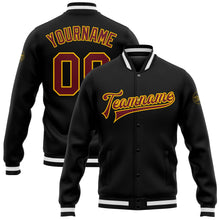 Laden Sie das Bild in den Galerie-Viewer, Uksn Individuelles Bomberjacke in Schwarz-Burgundrot-Gold mit Druckknopfleiste und Varsity-Letterman-Stil