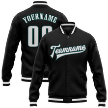 Laden Sie das Bild in den Galerie-Viewer, Uksn Individuelles Bomberjacke in Schwarz-Weiß-Grau-Mitternachtsgrün mit Druckknopfleiste und Varsity-Letterman-Stil