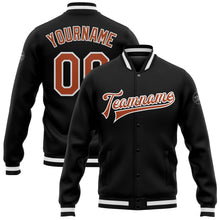 Laden Sie das Bild in den Galerie-Viewer, Uksn Individuelles Bomberjacke in Schwarz-Texas-Orange-Weiß mit Druckknopfleiste und Varsity-Letterman-Stil