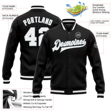 Laden Sie das Bild in den Galerie-Viewer, Uksn Individuelles Bomberjacke in Schwarz-Weiß-Silber mit Druckknopfleiste und Varsity-Letterman-Stil