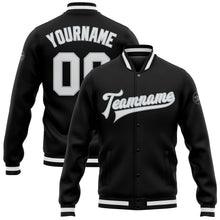Laden Sie das Bild in den Galerie-Viewer, Uksn Individuelles Bomberjacke in Schwarz-Weiß-Silber mit Druckknopfleiste und Varsity-Letterman-Stil