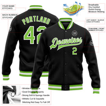 Laden Sie das Bild in den Galerie-Viewer, Uksn Individuelles Bomberjacke in Schwarz-Neongrün-Weiß mit Druckknopfleiste und Varsity-Letterman-Stil