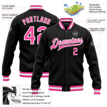 Laden Sie das Bild in den Galerie-Viewer, Uksn Individuelles Bomberjacke in Schwarz-Pink-Weiß mit Druckknopfleiste und Varsity-Letterman-Stil