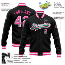 Laden Sie das Bild in den Galerie-Viewer, Uksn Individuelles Bomberjacke in Schwarz-Pink-Kelly-Grün mit Druckknopfleiste und Varsity-Letterman-Stil
