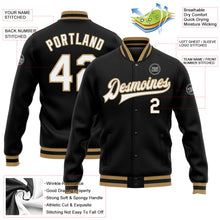 Laden Sie das Bild in den Galerie-Viewer, Uksn Individuelles Bomberjacke in Schwarz-Weiß-Altgold mit Druckknopfleiste und Varsity-Letterman-Stil