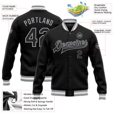 Laden Sie das Bild in den Galerie-Viewer, Uksn Individuelles Bomberjacke in Schwarz-Schwarz-Grau mit Druckknopfleiste und Varsity-Letterman-Stil