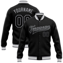 Laden Sie das Bild in den Galerie-Viewer, Uksn Individuelles Bomberjacke in Schwarz-Schwarz-Grau mit Druckknopfleiste und Varsity-Letterman-Stil