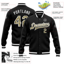 Laden Sie das Bild in den Galerie-Viewer, Uksn Individuelles Bomberjacke in Schwarz-Camouflage-Weiß mit Druckknopfleiste und Varsity-Letterman-Stil