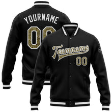 Laden Sie das Bild in den Galerie-Viewer, Uksn Individuelles Bomberjacke in Schwarz-Camouflage-Weiß mit Druckknopfleiste und Varsity-Letterman-Stil
