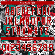 Laden Sie das Bild in den Galerie-Viewer, Uksn Individuelles Bomberjacke in Schwarz-Rot-Weiß mit 3D-Totenkopf-Design, Druckknopfleiste und Varsity-Letterman-Stil