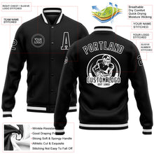 Laden Sie das Bild in den Galerie-Viewer, Uksn Individuelles Bomberjacke in Schwarz-Schwarz-Weiß mit Druckknopfleiste und Varsity-Letterman-Stil