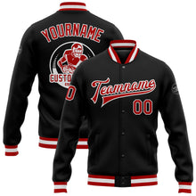 Laden Sie das Bild in den Galerie-Viewer, Uksn Individuelles Bomberjacke in Schwarz-Rot-Weiß mit Druckknopfleiste und Varsity-Letterman-Stil