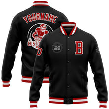 Laden Sie das Bild in den Galerie-Viewer, Uksn Individuelles Bomberjacke in Schwarz-Rot-Weiß mit Druckknopfleiste und Varsity-Letterman-Stil