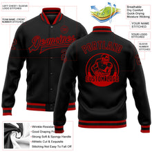 Laden Sie das Bild in den Galerie-Viewer, Uksn Individuelles Bomberjacke in Schwarz-Schwarz-Rot mit Druckknopfleiste und Varsity-Letterman-Stil