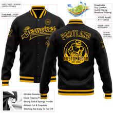 Laden Sie das Bild in den Galerie-Viewer, Uksn Individuelles Bomberjacke in Schwarz-Schwarz-Gold mit Druckknopfleiste und Varsity-Letterman-Stil