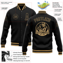 Laden Sie das Bild in den Galerie-Viewer, Uksn Individuelles Bomberjacke in Schwarz-Schwarz-Altgold mit Druckknopfleiste und Varsity-Letterman-Stil