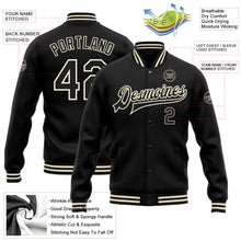 Laden Sie das Bild in den Galerie-Viewer, Uksn Individuelles Bomberjacke in Schwarz-Schwarz-Creme mit Druckknopfleiste und Varsity-Letterman-Stil