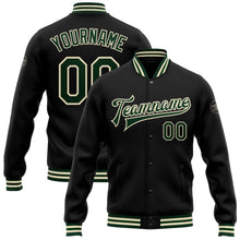 Laden Sie das Bild in den Galerie-Viewer, Uksn Individuelles Bomberjacke in Schwarz-Grün-Creme mit Druckknopfleiste und Varsity-Letterman-Stil