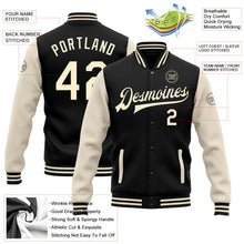 Laden Sie das Bild in den Galerie-Viewer, Uksn Individuelles Bomberjacke in Schwarz-Creme mit Druckknopfleiste, Zweifarben-Design und Varsity-Letterman-Stil