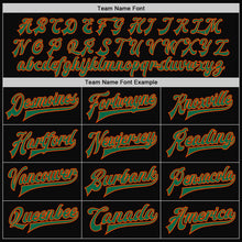 Laden Sie das Bild in den Galerie-Viewer, Uksn Individuelles Bomberjacke in Schwarz-Kelly-Grün-Orange mit Druckknopfleiste, Zweifarben-Design und Varsity-Letterman-Stil