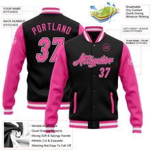 Laden Sie das Bild in den Galerie-Viewer, Uksn Individuelles Bomberjacke in Schwarz-Pink-Weiß mit Druckknopfleiste, Zweifarben-Design und Varsity-Letterman-Stil