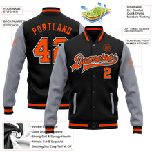 Laden Sie das Bild in den Galerie-Viewer, Uksn Individuelles Bomberjacke in Schwarz-Orange-Grau mit Druckknopfleiste, Zweifarben-Design und Varsity-Letterman-Stil