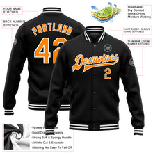 Laden Sie das Bild in den Galerie-Viewer, Uksn Individuelles Bomberjacke in Schwarz-Bay Orange-Weiß mit Druckknopfleiste und Varsity-Letterman-Stil