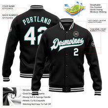 Laden Sie das Bild in den Galerie-Viewer, Uksn Individuelles Bomberjacke in Schwarz-Weiß-Grau-Mitternachtsgrün mit Druckknopfleiste und Varsity-Letterman-Stil