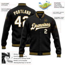 Laden Sie das Bild in den Galerie-Viewer, Uksn Individuelles Bomberjacke in Schwarz-Weiß-Altgold mit Druckknopfleiste und Varsity-Letterman-Stil