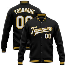 Laden Sie das Bild in den Galerie-Viewer, Uksn Individuelles Bomberjacke in Schwarz-Weiß-Altgold mit Druckknopfleiste und Varsity-Letterman-Stil