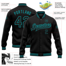 Laden Sie das Bild in den Galerie-Viewer, Uksn Individuelles Bomberjacke in Schwarz-Petrol mit Druckknopfleiste und Varsity-Letterman-Stil