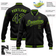 Laden Sie das Bild in den Galerie-Viewer, Uksn Individuelles Bomberjacke in Schwarz-Neongrün mit Druckknopfleiste und Varsity-Letterman-Stil