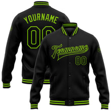 Laden Sie das Bild in den Galerie-Viewer, Uksn Individuelles Bomberjacke in Schwarz-Neongrün mit Druckknopfleiste und Varsity-Letterman-Stil