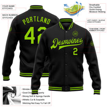 Laden Sie das Bild in den Galerie-Viewer, Uksn Individuelles Bomberjacke in Schwarz-Neongrün mit Druckknopfleiste und Varsity-Letterman-Stil