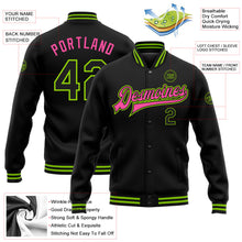 Laden Sie das Bild in den Galerie-Viewer, Uksn Individuelles Bomberjacke in Schwarz-Neongrün-Pink mit Druckknopfleiste und Varsity-Letterman-Stil