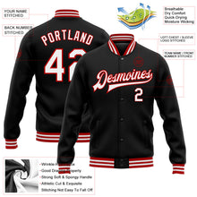 Laden Sie das Bild in den Galerie-Viewer, Uksn Individuelles Bomberjacke in Schwarz-Weiß-Rot mit Druckknopfleiste und Varsity-Letterman-Stil
